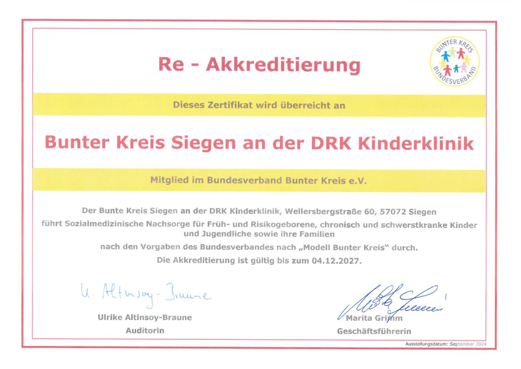 Akkreditierungsurkunde Bunter Kreis